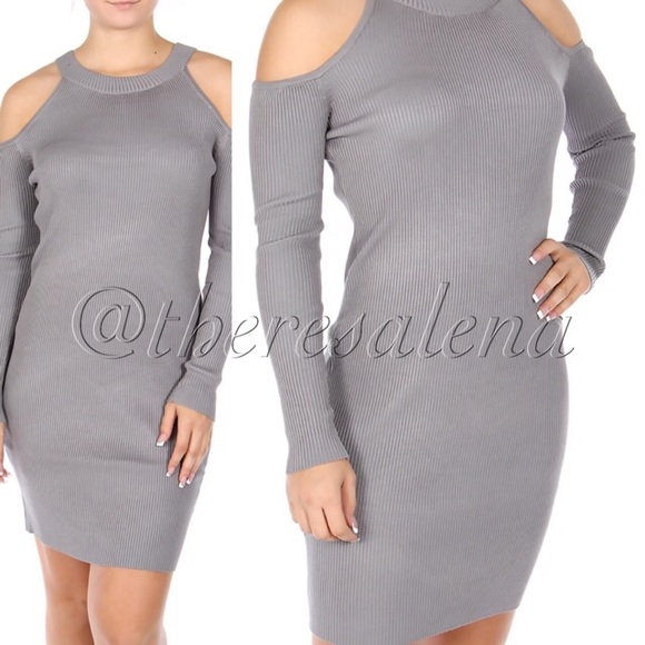 🌺Cotton Blend Long Sleeve Cold Shoulder Dress - Picture 1 of 1